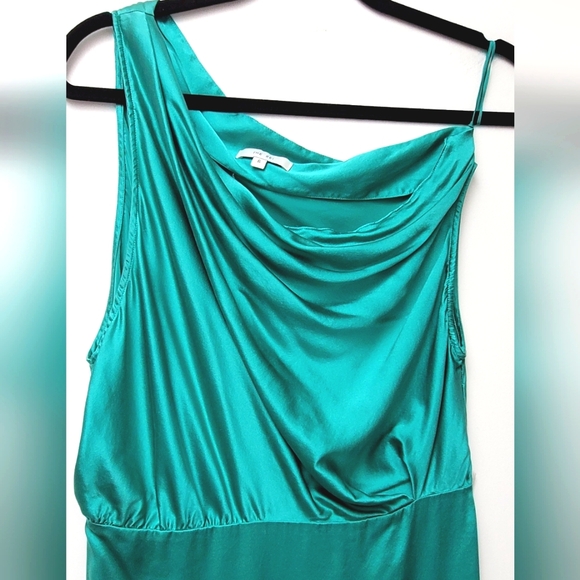 The Sei Off One Shoulder Mini Teal Silk Dress Size 6 - Picture 3 of 13